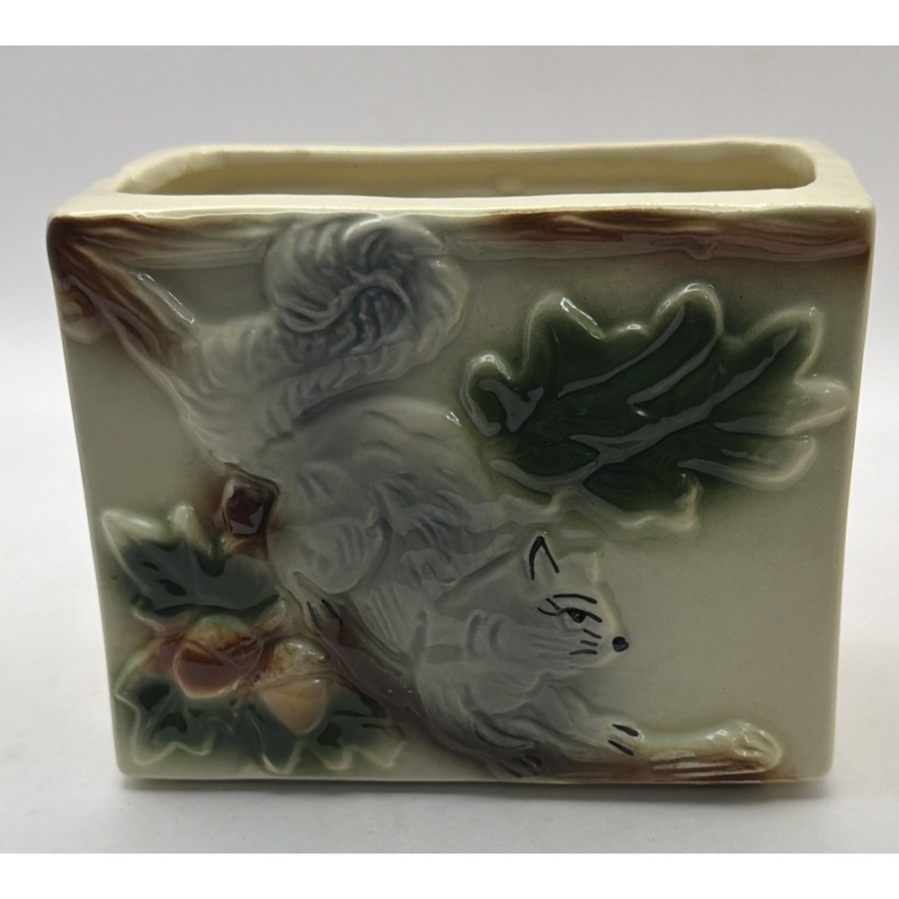 Squirrel Planter Rectangular Hand Painted Vintage MCM